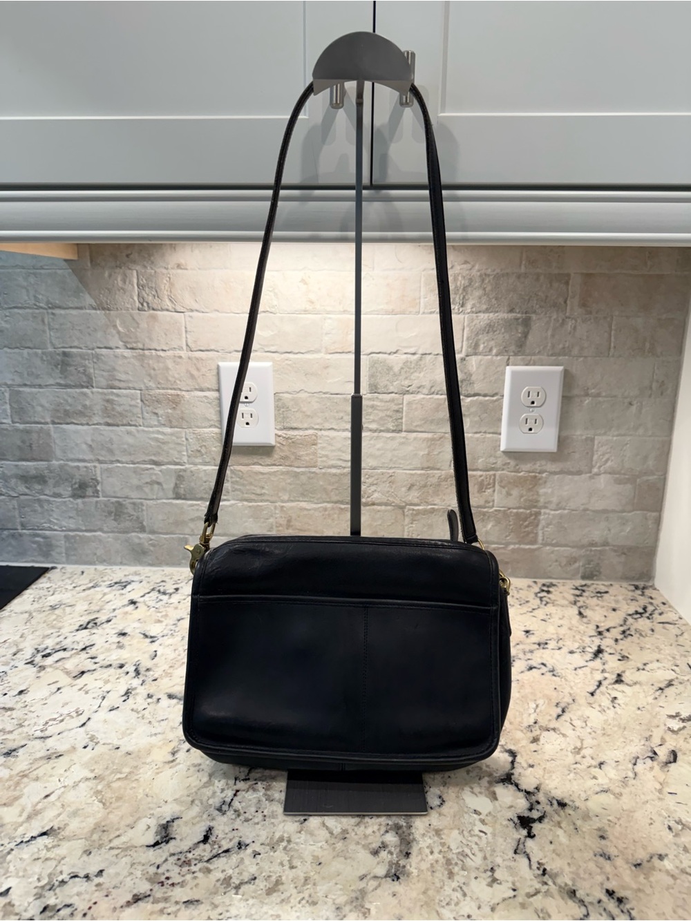 Coach EUC 1970’s Made in NY Black Leather Companion Crossbody